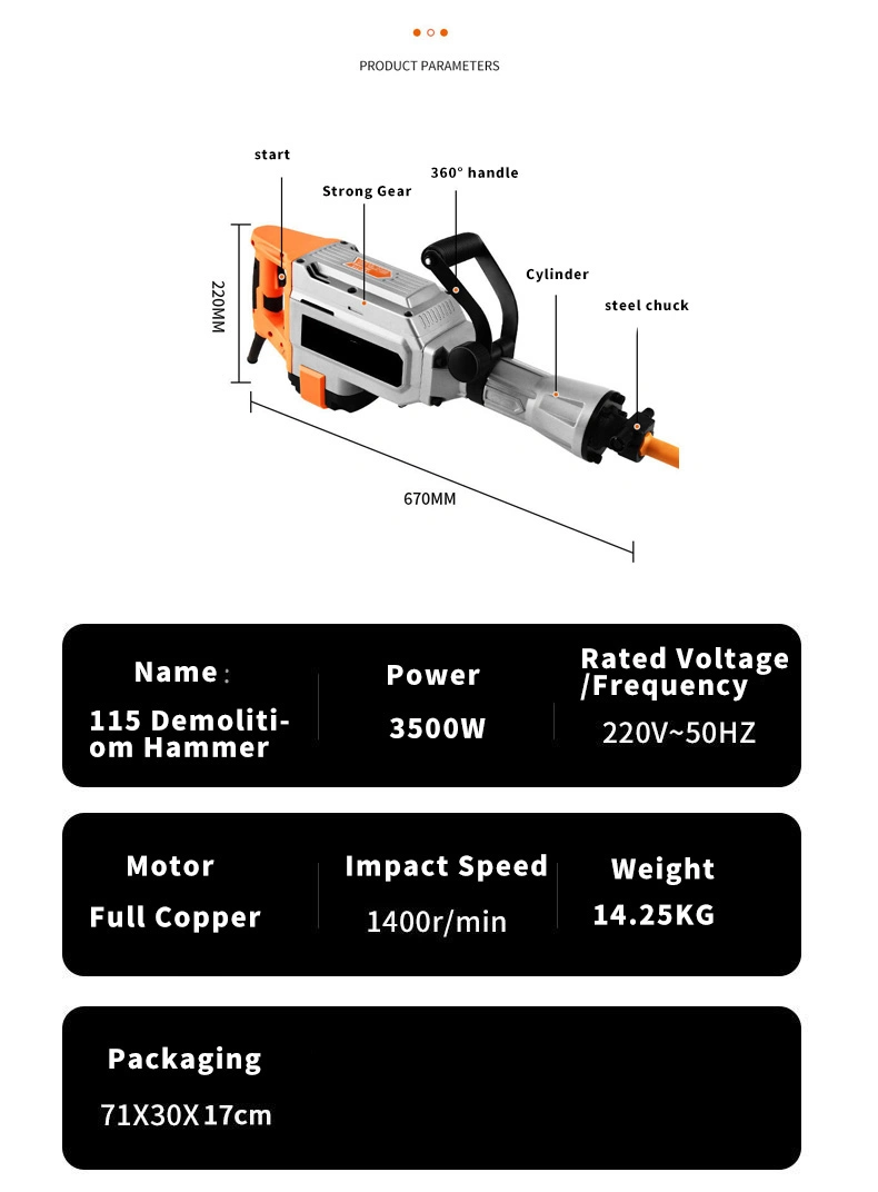 Demolition Hammer SDS Max Drill Electric pH65A 65A Spare Parts Industrial Jack Hammer with Attachments